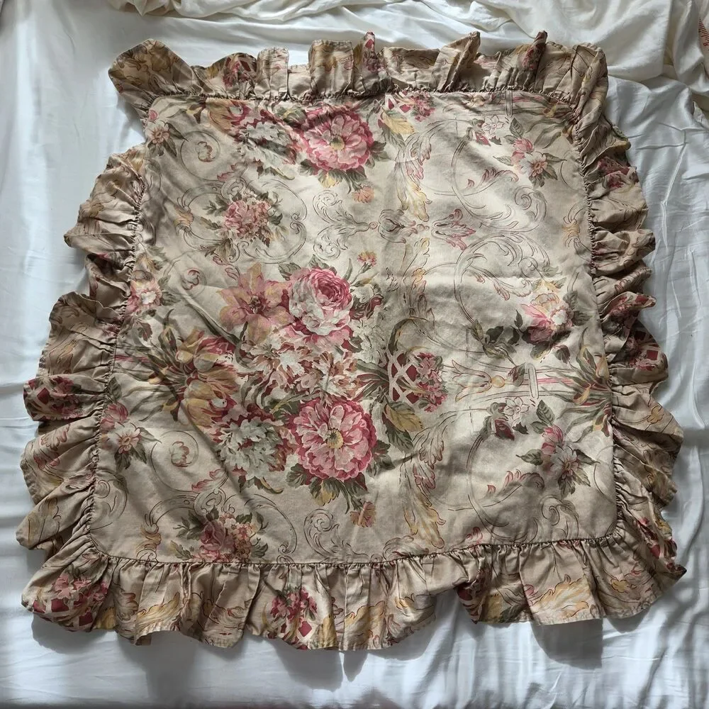 Pair (2) Vintage Ralph Lauren Guinevere Aragon Ruffled Euro Shams Cotton 25